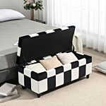 Homcom 114 X 47 X 47cm Velvet Storage Ottoman, Button-tufted Footstool Box, Toy Chest With Lid For Living Room, Bedroom, White And Black