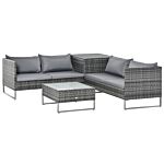 Outsunny 4 Pcs Garden Rattan Wicker Outdoor Furniture Patio Corner Sofa Love Seat And Table Set With Cushions Side Desk Storage - Mixed Grey