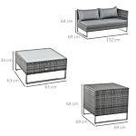 Outsunny 4 Pcs Garden Rattan Wicker Outdoor Furniture Patio Corner Sofa Love Seat And Table Set With Cushions Side Desk Storage - Mixed Grey