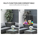 Outsunny 4 Pcs Garden Rattan Wicker Outdoor Furniture Patio Corner Sofa Love Seat And Table Set With Cushions Side Desk Storage - Mixed Grey