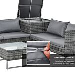 Outsunny 4 Pcs Garden Rattan Wicker Outdoor Furniture Patio Corner Sofa Love Seat And Table Set With Cushions Side Desk Storage - Mixed Grey