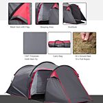 Outsunny Camping Dome Tent 2 Room For 3-4 Person With Weatherproof Screen Room Vestibule Backpacking Tent Lightweight For Fishing & Hiking Dark Grey