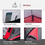 Outsunny Camping Dome Tent 2 Room For 3-4 Person With Weatherproof Screen Room Vestibule Backpacking Tent Lightweight For Fishing & Hiking Dark Grey