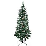 Homcom 5 Foot Snow Artificial Christmas Tree With Realistic Branches, Pine Cone, For Indoor Decoration, Green White