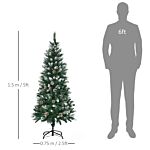 Homcom 5 Foot Snow Artificial Christmas Tree With Realistic Branches, Pine Cone, For Indoor Decoration, Green White