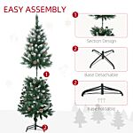 Homcom 5 Foot Snow Artificial Christmas Tree With Realistic Branches, Pine Cone, For Indoor Decoration, Green White