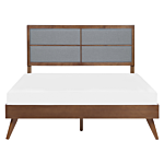 Eu King Size Bed Dark Mdf 5ft3 Frame With Upholstered Headrest And Slatted Base Beliani