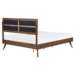 Eu King Size Bed Dark Mdf 5ft3 Frame With Upholstered Headrest And Slatted Base Beliani