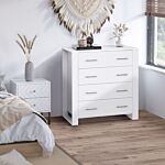 Homcom 4-drawer Chest Of Drawers, Storage Organizer Unit With Metal Handles Base Freestanding Unit Furnishing Living Room, White