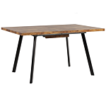 Dining Table Light Wood Colour Black Metal Legs Mdf Extending 140/180 X 90 Cm Traditional Extension Beliani