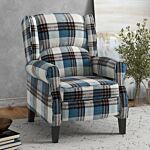 Homcom Wingback Reclining Chair Push Back Recliner Armchair For Living Room Bedroom With Footrest Armrests Wood Legs Blue