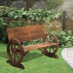 Outsunny Wooden Cart Wagon Wheel 2 Seater Garden Bench Outdoor Chair Rustic High Back Loveseat Burnt Stained