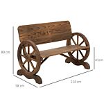 Outsunny Wooden Cart Wagon Wheel 2 Seater Garden Bench Outdoor Chair Rustic High Back Loveseat Burnt Stained