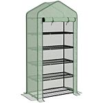 Outsunny 5 Tier Widened Mini Greenhouse W/ Reinforced Pe Cover, Portable Green House W/ Roll-up Door & Wire Shelves, 193h X 90w X 49dcm, Green