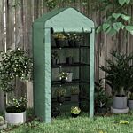 Outsunny 5 Tier Widened Mini Greenhouse W/ Reinforced Pe Cover, Portable Green House W/ Roll-up Door & Wire Shelves, 193h X 90w X 49dcm, Green