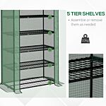 Outsunny 5 Tier Widened Mini Greenhouse W/ Reinforced Pe Cover, Portable Green House W/ Roll-up Door & Wire Shelves, 193h X 90w X 49dcm, Green