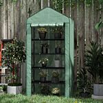 Outsunny 5 Tier Widened Mini Greenhouse W/ Reinforced Pe Cover, Portable Green House W/ Roll-up Door & Wire Shelves, 193h X 90w X 49dcm, Green