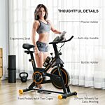 Homcom Exercise Bike, Indoor Cycling Bike For Home Use, Stationary Bike With Lcd Display And Heart Rate Sensor, Static Fitness Bike For Home, Gym, Office, Cardio Workout, Orange