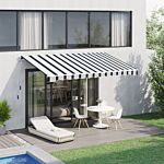 Outsunny 4m X 3(m) Garden Patio Manual Awning Canopy Aluminium Sun Shade Shelter Retractable Blue And White