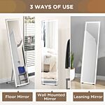 Homcom Standing Dressing Mirror With Led Lights, Wall Dressing Mirror For Bedroom With Dimmable And 3 Colour Lighting, White
