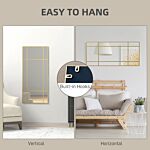 Homcom Rectangle Wall Mirror, 110 X 50cm Window Style Vanity Mirror With Metal Frame, Decorative Hanging Mirror For Living Room, Bedroom, Entryway, Gold Tone