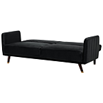 Sofa Bed Dark Black Velvet Fabric Modern Living Room 3 Seater Wooden Legs Track Arm Beliani
