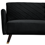 Sofa Bed Dark Black Velvet Fabric Modern Living Room 3 Seater Wooden Legs Track Arm Beliani