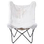 Armchair White Polyester Faux Fur Metal Hairpin Legs Butterfly Accent Chair Traditional Retro Living Room Bedroom Beliani