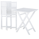 3 Piece Bistro Set White Solid Acacia Wood Yellow Cushions Folding Slatted Design Scandinavian Modern Beliani