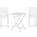 3 Piece Bistro Set White Solid Acacia Wood Yellow Cushions Folding Slatted Design Scandinavian Modern Beliani