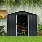 Outsunny 8 X 6ft Garden Storage Shed Double Door Ventilation Windows Sloped Roof Outdoor Equipment Tool, Grey