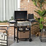 Outsunny Galvanised Steel 3+1 Gas Burner Bbq Grill Trolley, Black