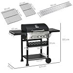 Outsunny Galvanised Steel 3+1 Gas Burner Bbq Grill Trolley, Black