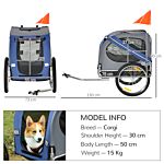 Pawhut Dog Bike Trailer Pet Bicycle Trailer Foldable Dog Cat Bike Carrier With Suspension- Blue