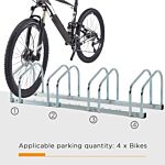 Homcom Bike Stand Parking Rack Floor Or Wall Mount Bicycle Cycle Storage Locking Stand (4 Racks, Silver)