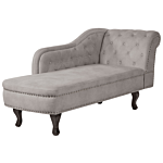 Chaise Lounge Taupe Velvet Upholstery Right Hand Buttoned Nailheads Chesterfield Style Living Room Furniture Beliani
