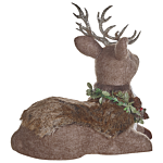 Decorative Figurine Brown Faux Fur 38 Cm Christmas Decoration Reindeer Living Room Decor Beliani