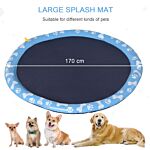 Pawhut 170cm Splash Pad Sprinkler For Pets Dog Bath Pool Water Game Mat Toy Non-slip Outdoor Backyard, Blue