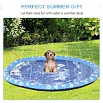 Pawhut 170cm Splash Pad Sprinkler For Pets Dog Bath Pool Water Game Mat Toy Non-slip Outdoor Backyard, Blue