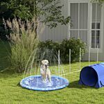 Pawhut 170cm Splash Pad Sprinkler For Pets Dog Bath Pool Water Game Mat Toy Non-slip Outdoor Backyard, Blue