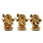 Set Of 3 Gold Ganesh Hear No Speak No See No Evil