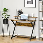 Homcom Compact Small Computer Pc Table, R Shape Desk With Monitor Shelf And Storage For Home Office, Gaming, Study,100cm, Brown