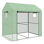 Outsunny Greenhouse, Walk-in Garden Grow House With Roll-up Door And Mesh Windows, 200 X 140 X 200cm, Green