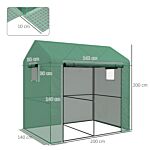 Outsunny Greenhouse, Walk-in Garden Grow House With Roll-up Door And Mesh Windows, 200 X 140 X 200cm, Green