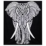 B&w Double Cotton Bedspread + Wall Hanging - Elephant