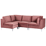 Right Hand Modular Corner Sofa Pink Velvet 4 Seater L-shaped Silver Metal Legs Glamour Style Beliani