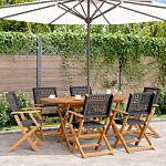 Vidaxl Folding Garden Chairs 6 Pcs Black Poly Rattan And Solid Wood
