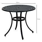 Outsunny Round Garden Table With Parasol Hole, 90cm Cast Aluminium Outdoor Dining Table For 2-4 For Balcony - Black