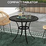 Outsunny Round Garden Table With Parasol Hole, 90cm Cast Aluminium Outdoor Dining Table For 2-4 For Balcony - Black