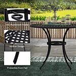 Outsunny Round Garden Table With Parasol Hole, 90cm Cast Aluminium Outdoor Dining Table For 2-4 For Balcony - Black